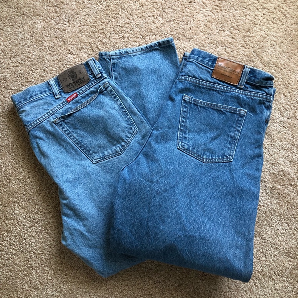2 pairs🔥🔥lot of 2, bundle wrangler and wear guard  jeans 40x30 medium relaxed